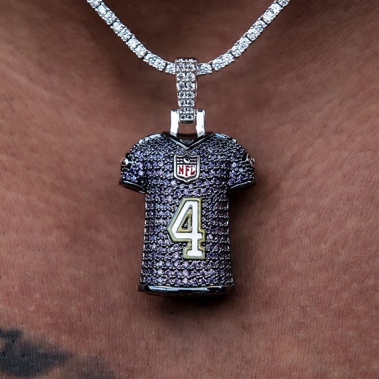 Zay Flowers Baltimore Ravens Purple #4 Jersey Pendant - White Gold