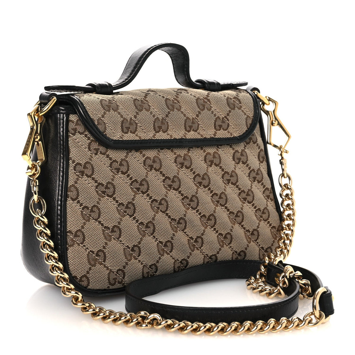 Monogram Azalea Calfskin Matelasse Diagonal Mini GG Marmont Top Handle Shoulder Bag Beige Ebony Black